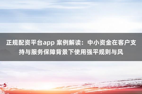 正规配资平台app 案例解读:中小资金在客户支持与服务保障背景下使用强平规则与风