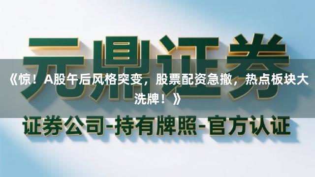 《惊！A股午后风格突变，股票配资急撤，热点板块大洗牌！》