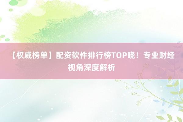 【权威榜单】配资软件排行榜TOP晓！专业财经视角深度解析