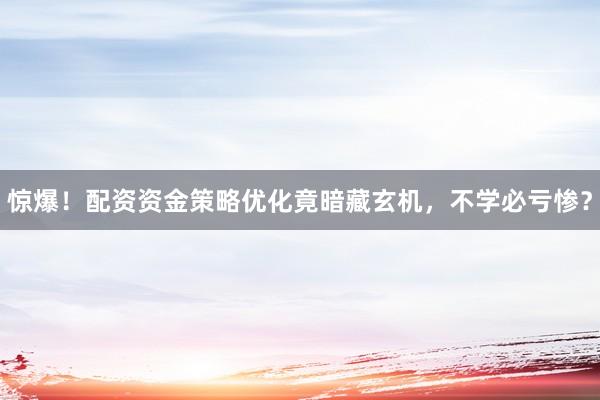 惊爆！配资资金策略优化竟暗藏玄机，不学必亏惨？