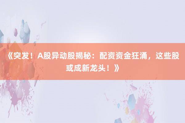 《突发！A股异动股揭秘：配资资金狂涌，这些股或成新龙头！》