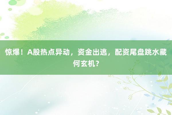 惊爆！A股热点异动，资金出逃，配资尾盘跳水藏何玄机？