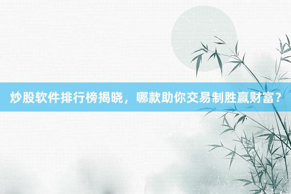 炒股软件排行榜揭晓，哪款助你交易制胜赢财富？
