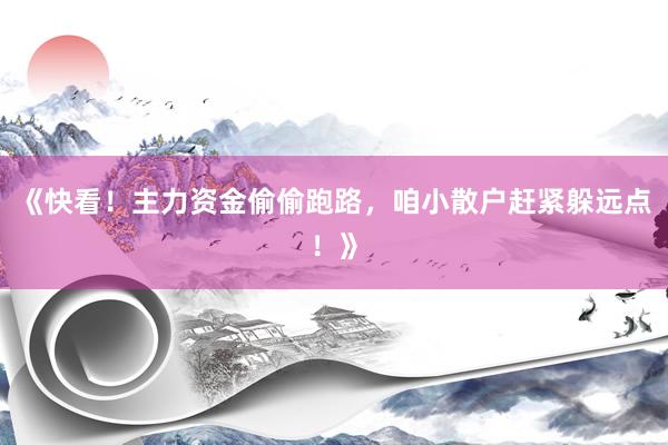 《快看！主力资金偷偷跑路，咱小散户赶紧躲远点！》